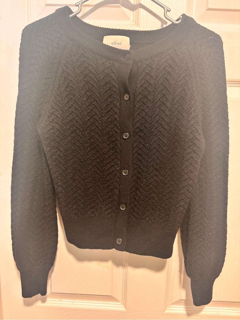 Wilfred Black Chevron-Knit Button Cardigan-Merino Wool